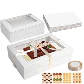 Aufind Aufind 18pcs Cake Boxes with Cake Board, 14x10x4 Inches White Bakery Boxes with Large Window for Quarter Sheet Cakes, Donuts, Cupcakes, Pastry & Pies