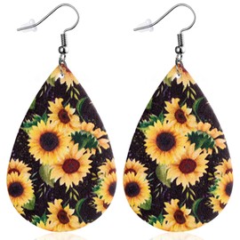 YINCUO Sunflower Earrings for Women Leather Teardrop Dangle Drop Jewelry Outfits Accessories