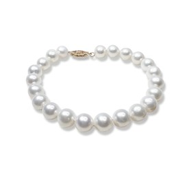AAA Grade Pearls Gold Bracelet, 8-9MM Freshwater Cultured Pearls In 14KT Solid Gold Clasp Bracelet, Real Pearls Bracelet, Gift For Her (7.5, 14K white gold clasp)