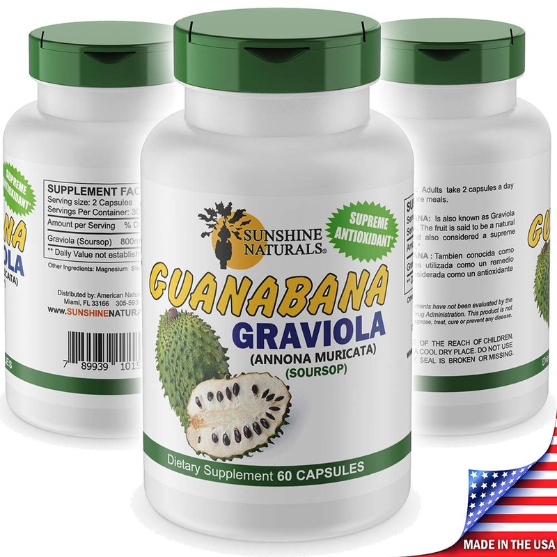 Sunshine Naturals Graviola Supplement. Immune Support, Digestive Aid, Antioxidant Defense,