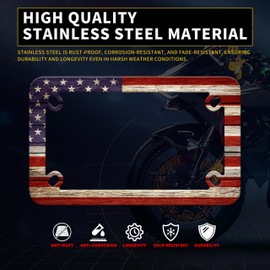Motorcycle Retro American Flag License Plate Frame Patriotic Stainless Steel Material Funny Motorbike License Plate Holder Motorcycle Accessories 7" X 4" Inch