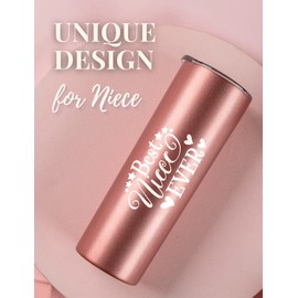 Niece Gifts from Aunt, Best Niece Ever Birthday Gifts, Insulated Stainless Steel Wine Tumbler with Lid and Straw, from Uncle, Perfect for Birthday, Christmas, Rose Gold - 20oz/590ml
