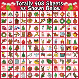 Leesgel Christmas Stocking Fillers, 408 Sheets Individually Wrapped Temporary Tattoos for Kids Christmas Decorations, Christmas Stickers for Xmas Eve Box Toys Games Crafts Party Supplies Favours