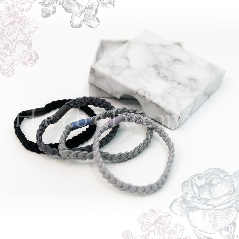 [Herbeluemily] ヘアゴム 黒 モノトーン 4本セット 髪ゴム 大人 お洒落 ベーシック シンプル