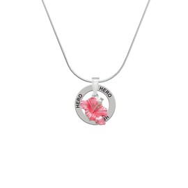 Delight Jewelry Silvertone Hot Pink Hibiscus Flower - Hero Ring Charm Necklace, 18"