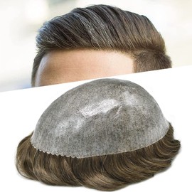 RESHE Poly Skin Hair System For Men 0.10mm PU Hairpieces Natural Hairline Mens Toupee Durable Injection PU Toupee for Men Human Hair Pieces For Men 7X9#4 Medium Brown