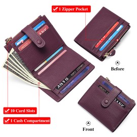FALAN MULE Women's Wallet RFID Blocking Genuine Leather Compact Bi-fold Small Wallet Card Case with Zipper Coin Pocket Purse