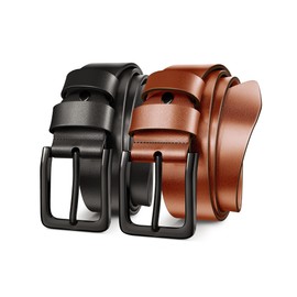 Papaanils Tan Leather Belt, Genuine Mens Leather Cognac Belt, Size Adjustable, Length130cm, Pack（black+tan with black buckle