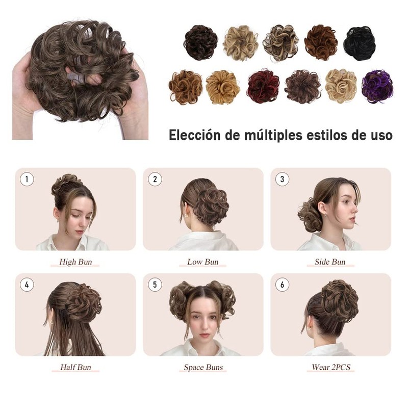 2 Piezas Chongos Postizos de Cabello, Moños de Pelo Rizado