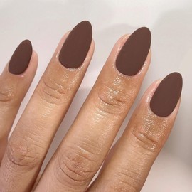 Matte Brown Press on Nails Short Almond Fake Nails Press ons, Thick Solid Color Glue on Nails Short False Nails, Medium Almond Nails Oval Round Shaped Nails for Women, Natural Acrylic Gel Nails