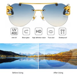 NiaWa Classic Aviator Sunglasses for Women Men, Frameless Leopard Head Design, Polarized Lens UV Blocking (Blue Grading Lens)