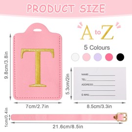 Initial Letter Luggage Tag for Luggage, Waterproof PU Leather Travel Luggage Tag, Monogrammed Suitcase Tags, Bag Tags for Handbags (Pink)