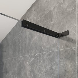 LukLoy Fixed Glass Support Bracket Stabilizer Brace, Frameless Glass to Wall Clamp Shower Glass Support Bar L Shape Mounting Bracket, No-Drill-in-Glass. (Glass on Left, Matte Black)