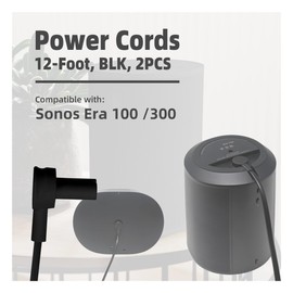(2-Pack) Long Power Cords Compatible with Sonos Era 100 and Era 300 Speakers, Extended Reach, Enhanced Flexibility, and Durability, Secure Connection (12-Foot)(Black)