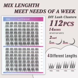 Cluster Lashes,Lankiz Individual Eyelashes C+D Curl 10-16mm Reusable DIY Individual Lashes Hypoallergenic Eyelash Clusters for Daily Wear and Events(Hybird)