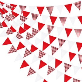 Fjgyjt 32.8Ft Red White Plaid Checkered Banner Pennant Flags Bunting Garland for Birthday Wedding Christmas Holiday Outdoor Party Decorations Supplies