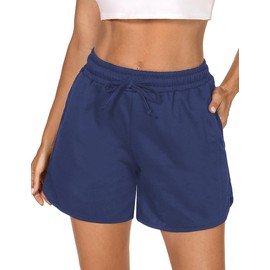 Demegimi Women's Running Shorts High Waist Sports Shorts for Running Yoga, Navy blue, S