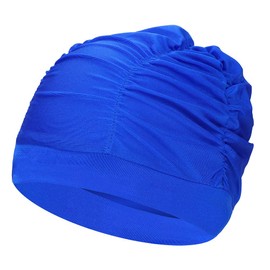Ladies Women Pleated Fabric Swimming Cap Swim Pool Beach Surfing Caps Elastic Soft Bathing Cap Swimming Shower Cap Comfortable and Elegant Swim Hat for Long Hair Short Hair Ears Protection Black&Blue