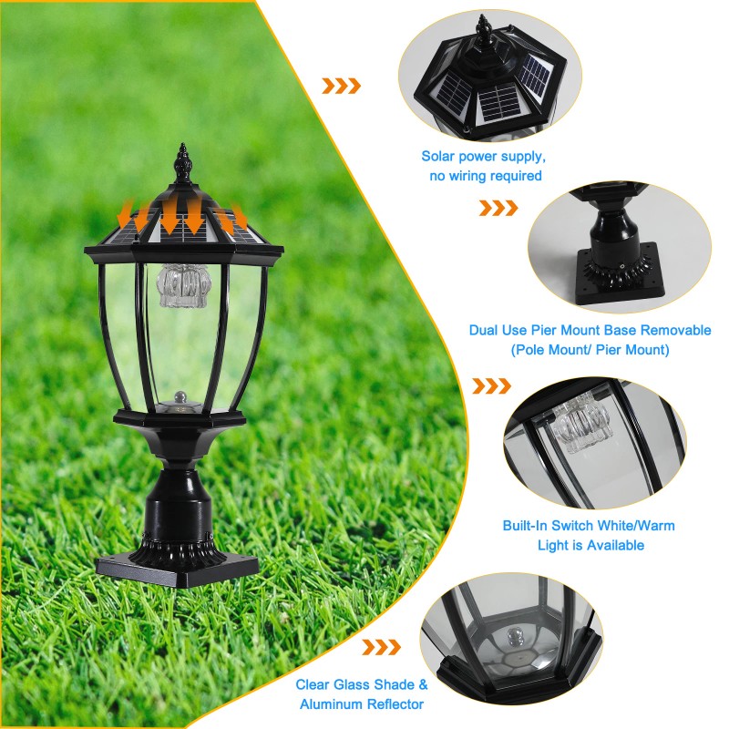 2-pack 2.5W Outdoor Lamp Waterproof Solar Post Light for Gate