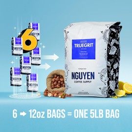 Nguyen Coffee Supply - Truegrit Robusta: Medium Roast Ground Coffee Beans, Vietnamese Single Origin, Direct Trade, Low Acid with High Caffeine Content, Roasted in Brooklyn [5 Ib Bag]