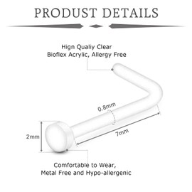 VCMART 30pcs Clear Nose Studs Retainers 20G Invisible Flat Top Plastic Bioflex Nose Hide Piercing for School Work