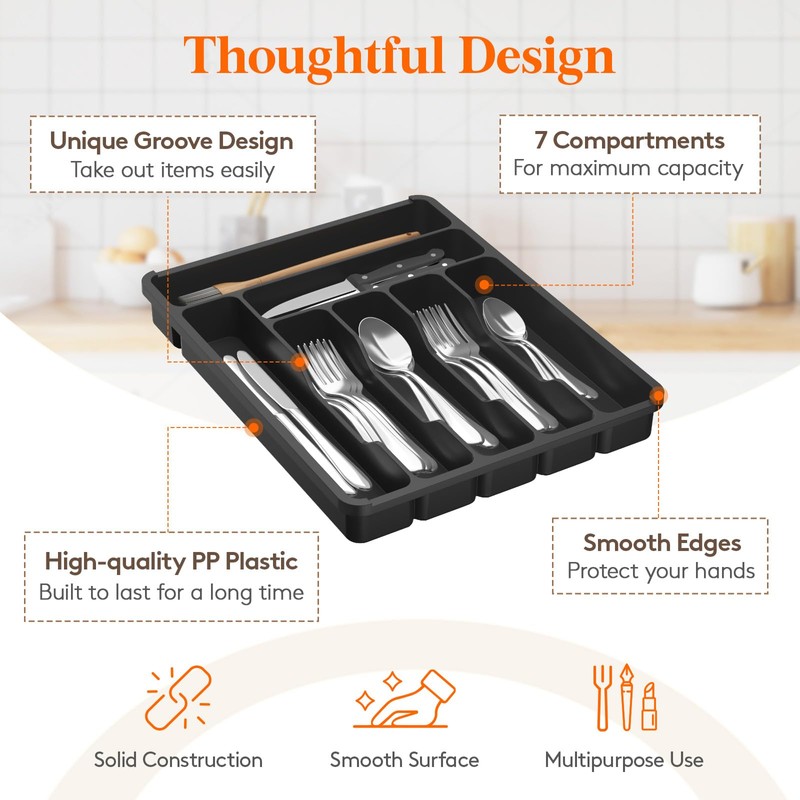 Lifewit Silverware Organizer with Lid, Covered Utensil Tray for Kitchen