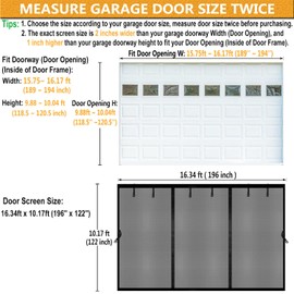 Magnetic Garage Door Screen 16x10ft for 2 3 Car Doors Durable Fiberglass Heavy Duty Mesh Magnetic Net, Pets Friendly Retractable Carport Garage Patio Porch RV Doors Curtain (Black, 16x10ft)