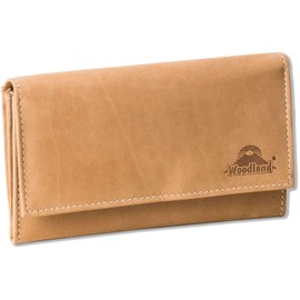 Woodland Large luxury women's wallet with plenty of space and RFID/NFC blocker protection, made of soft natural buffalo leather in cognac, Cognac, coin purse
