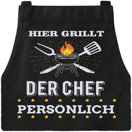 XCSJKJ Kochschürze Herren Grillschürze für Männer Schürze Lustig, mit 4 Taschen Grill Schürze für Männer Küchenschürze Herren - HIER GRILLT DER CHEF