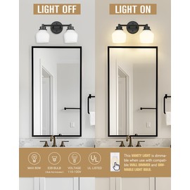 Emak 2-Light Bathroom Vanity Light,Modern Farmhouse Black Bathroom Light Fixtures Over Mirror with Milk Glass Shade for Bathroom, VL122-BK-ML-2