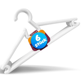 DECOBELLA Children's Clothes Hangers Space Saver Set of 6 - Heavy Duty Plastic Hangers for Kids, White - 27.5 x 7.5 cm - Ideal for Clothes