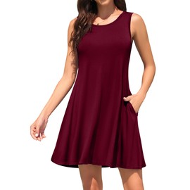 WEACZZY Summer Dresses for Women Beach Tshirt Sundress Sleeveless Pockets Casual Loose Tank Dress,Wine red,L