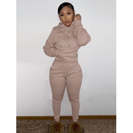 Alunzoem Tracksuit for Women Set Lounge Outfits Solid Color Sweatshirt Elastic Waist Jogger Pants 2 Piece Set Camel L