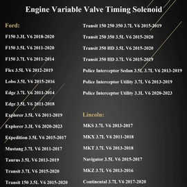 Intake & Exhaust Engine Variable Valve Timing Solenoid for Ford F150 Explorer Taurus Transit Flex Edge Lobo, for Lincoln MKT MKX MKS Navigator 3.3 3.5 3.7L,4pcs VVT Valve Replace# 917-197 917-198