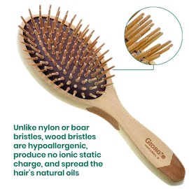 Giorgio Eco Friendly Wooden Bristle Hairbrush - Large Detangling Brush and Hair Growth Brush for Thick or Long Hair - Oval Paddle Hair Brush Made with Anti Static Beechwood, Silicone Massage Cushion