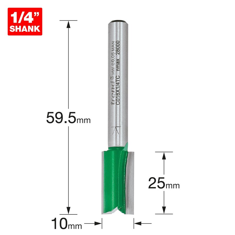 Trend CraftPro Straight Two Flute Router Cutter Bit, 1/4 Inch