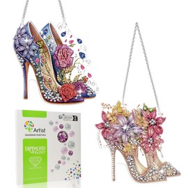 Scettar 2 Pcs Hanging Dimond Art Paintings Kit for Adults, DIY Crystal Gem Craft Painting Kit High Heels, Special Shape Diamond Dotz Kits Ornament for Home Wall Decor, Box Package