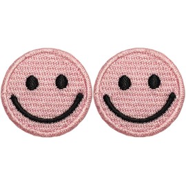 Papapatch Set 2 of Small Mini Tiny Cute Smile Face Happy Sign Funny Applique Sew Iron on Embroidered Patches - Pink (SMILE-PK-MINI02)