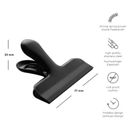 heimzeit Design Metal Clips for Food Bags, Bags and Documents Made of Stainless Steel, Black [8 Pieces, 77 x 20 x 30 mm] Coloured Clamps, Strong Spring Force