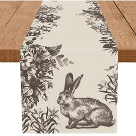 GPGHE Easter Table Runner Ink Floral Bunny Long Table Runners Spring Holiday Kitchen Dining Table Party Farmhouse Decoration 13 x 36 Inch