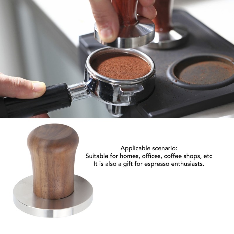 Wood Handle Coffee Tamper Stainless Steel Press Detachable Flat Base