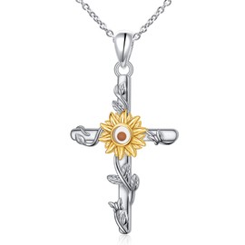 DAOCHONG Sunflower Mustard Seed Cross Necklace for Women Faith Jewelry