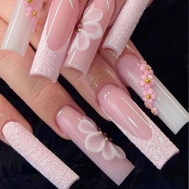 ITPOYOL 3D Flower Nail Art Charms Pink Rose Nail Charms for Acrylic Nails Gold Silver Pearls Nail Supplies Rhinestones Spring Blossom Gems Nail Accessories for Women DIY Nail Decorations Design