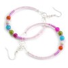 50mm Pink Glass and Multicoloured Ceramic Bead Large Hoop Earrings