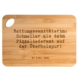 Mr. & Mrs. Panda Bambus - Schneidebrett Spruch Rettungssanitäterin: Schneller als Dein Pizzalieferant auf der Überholspur! - Geschenk, Berufe,