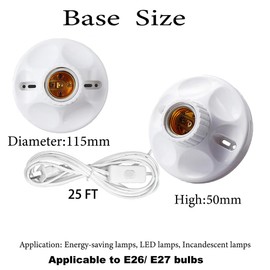 25ft Light Bulb Base with Cord E26/E27 Light Socket with On/Off Switch, 110V-250V Lamp Base for Light Socket with Cord, Light Bulb Socket with Plug-in Lamp Holder Base for ﻿Desktop,Include Screw ﻿ ﻿