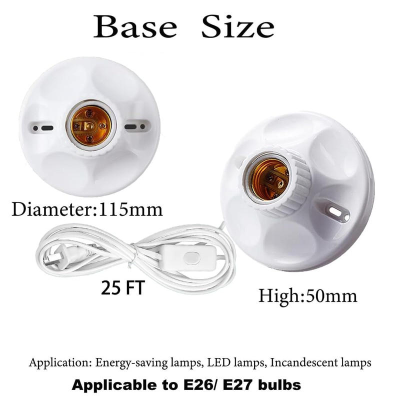 25ft Light Bulb Base with Cord E26/E27 Light Socket with