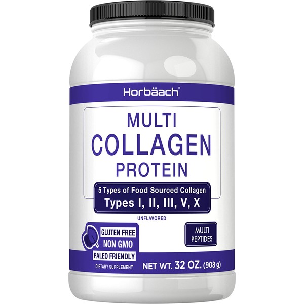 Multi Collagen Protein Powder 32 oz | Type I, II, III, V, X | Hydrolyzed Collagen Peptides | Keto & Paleo Friendly | Unflavored | Non-GMO, Gluten Free | by Horbaach