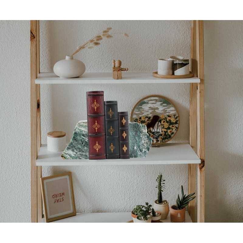 AMOYSTONE Decorative Bookends | Minimalist Green Mica Stone BookEnds 3-4LBS
