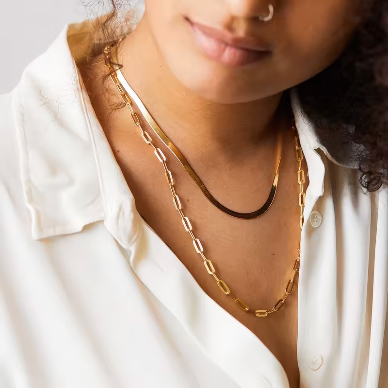 Stainless Steel Link Chain Choker Necklace for Women – Delicate
